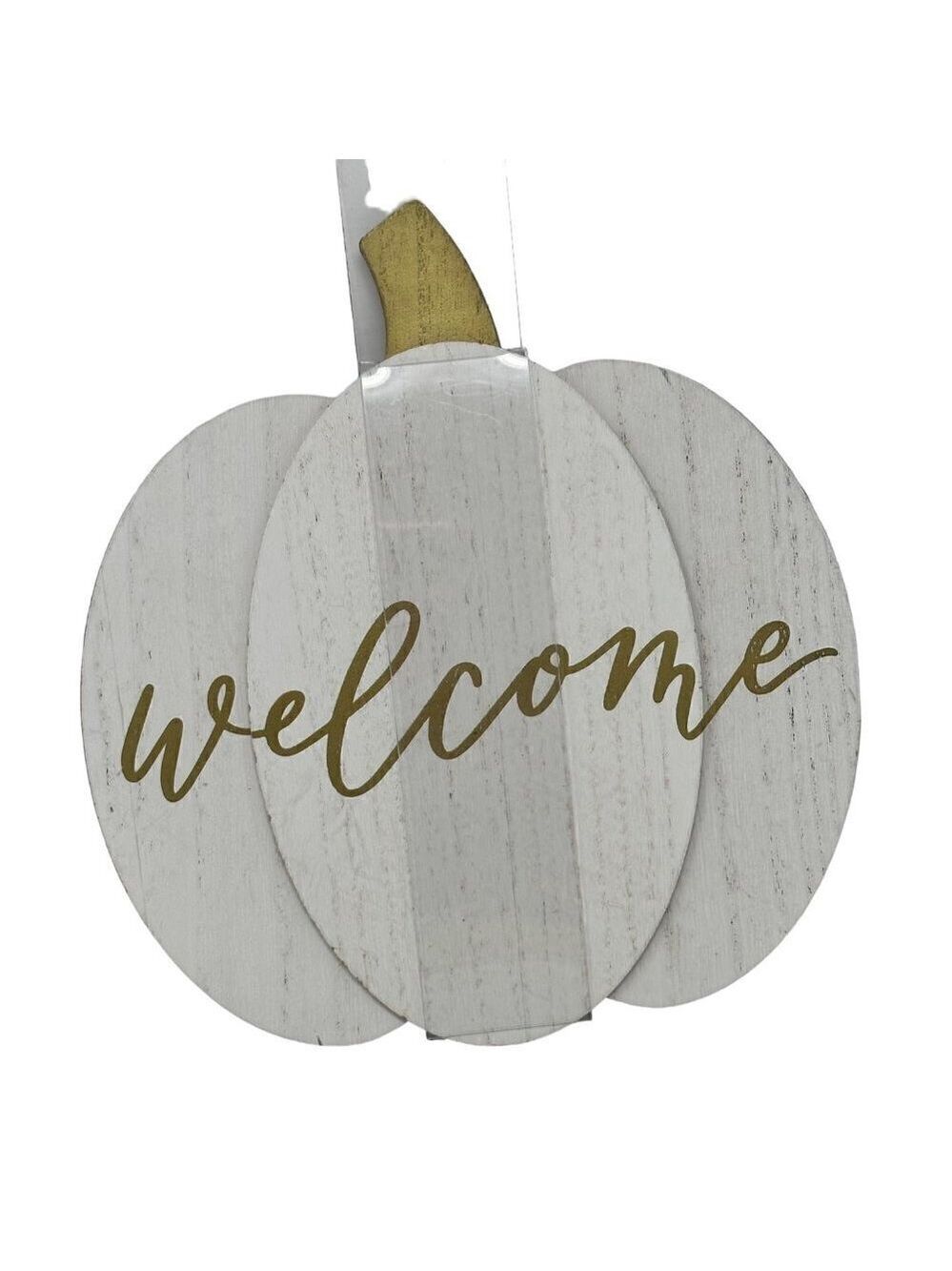 Fall Welcome White Pumpkin Door Wreath Decor 10 inch Home Decor Gold